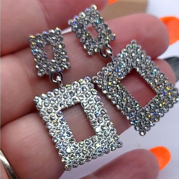 Fancy Rhinestone Pave Jewelry Dangle Earrings Classic Wedding Prom Bridal Bride - Picture 3 of 5